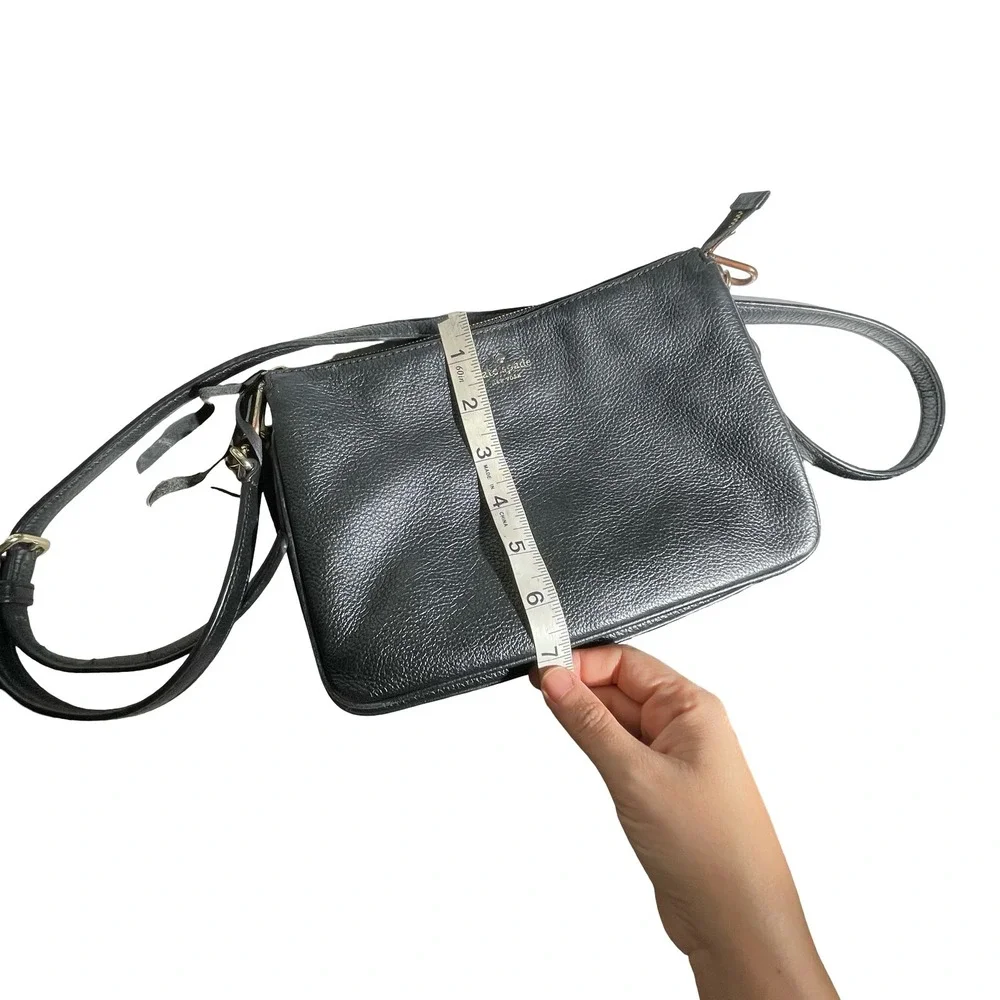 Kate Spade New York Black Pebbled Leather Crossbody Bag Gold Hardware Slim Zip